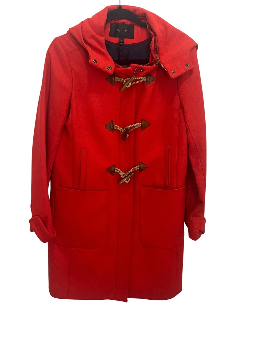 J.Crew Red Wool Blend Hooded Duffle Toggle Coat Size 6